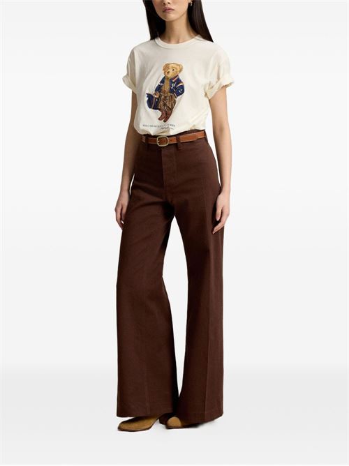 T-shirt Polo Ralph Lauren da donna color panna in cotone con Polo Bear POLO RALPH LAUREN | 211B17774001